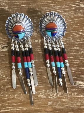 Southwestern Style Inlay Earrings QT Sterling Silver Quoc
